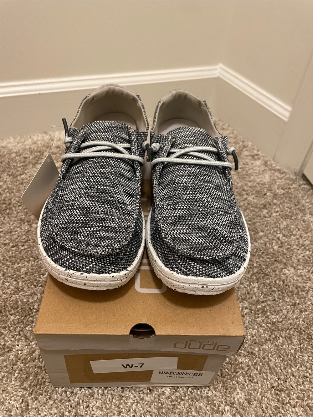 Hey Dude W-7 Grey Knit Slip-On Loafers